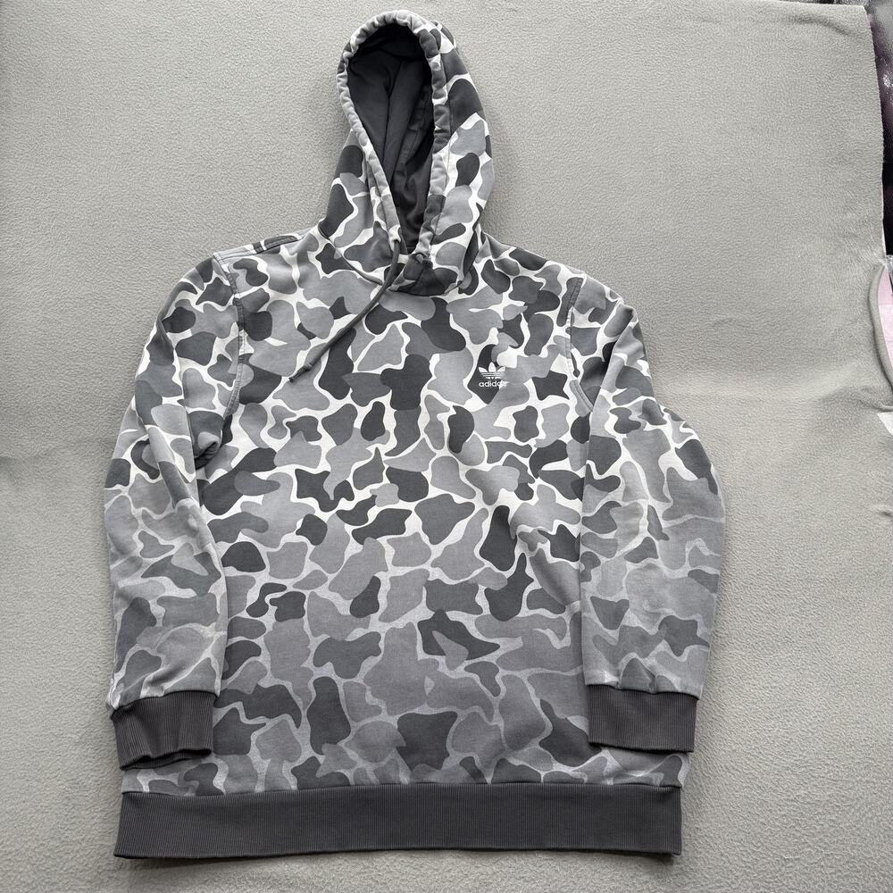 Adidas Originals Hoodie Mens Large Gray Camo Pullover‎ Fleece Sweatshirt Trefoil